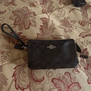 Coach Dark Brown Wristlet with Black Accents